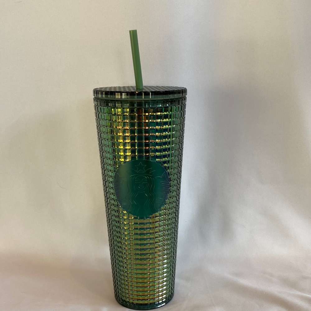 Starbucks 2022 Fall Green Rainforest Grid Iridescent 24oz Tumbler Cold Cup